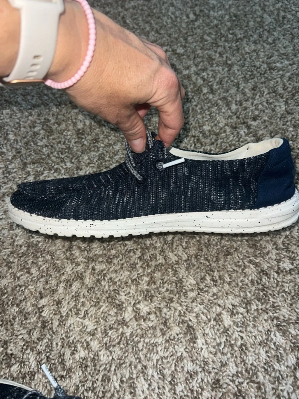 Hey Dude Wendy Sox Slip-Ons — Navy Knit with Speckled White Sole - Women’s 10 - Picture 5 of 14